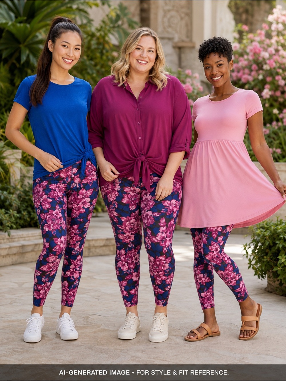 Floral Fuchsia Brown Blue Magenta Pink Leggings